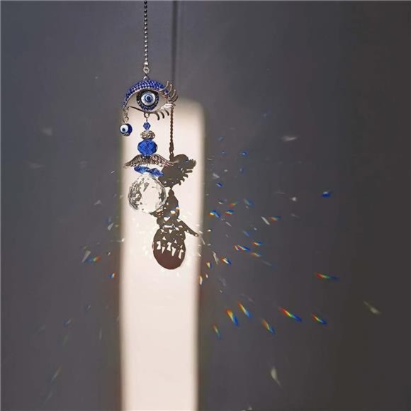 Hanging Crystal Angel Suncatcher Blue Evil Eye Protection and Good Luck Charm - Picture 2 of 6